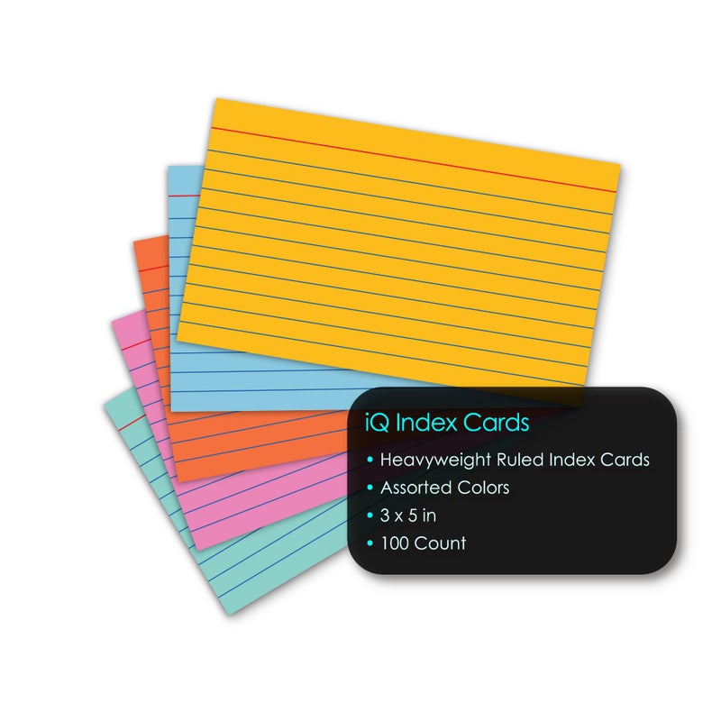 iScholar Index Cards, Ruled, Colored, 3 x 5 Inches, 100 Card Pack (03516) - Image 3